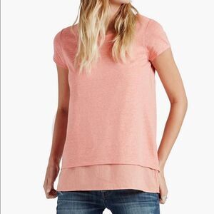 NWT LUCKY BRAND - Coral Peach Linen Layered Crossback Top S NEW
